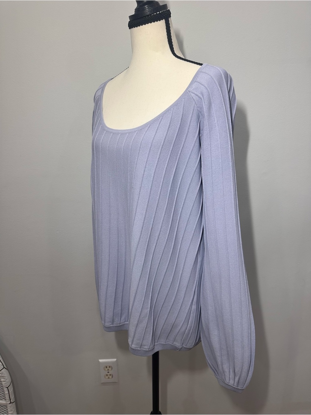 FOR LOVE AND LEMONS KNITZ BLUE SCOOP NECK SWEATER SIZE SMALL WIDE RIB KNIT